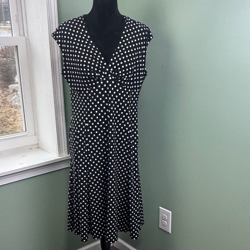 Chaps Black And White Polka Dot Dress Pxl